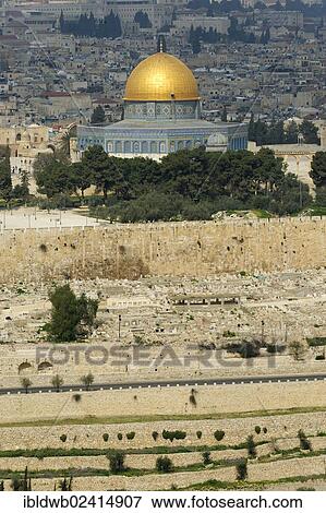 View from the Mount of Olives over the Jewish cemetery on the Dome of the Rock on the Temple Mount in the Old City of Jerusalem, Israel, Middle East, Asia View Large Photo Image Stock Photo - View from the Mount of Olives over the Jewish cemetery on the Dome of the Rock on the Temple Mount in the Old City of Jerusalem, Israel, Middle East, Asia. Fotosearch