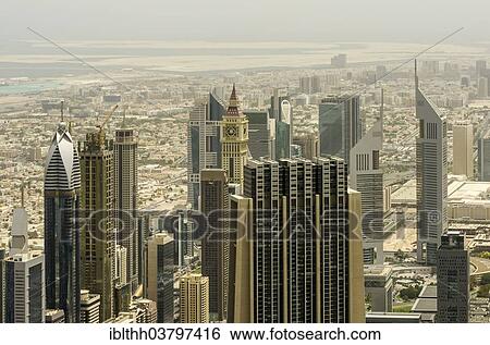 "View from the observation deck of Burj Khalifa, Downtown Dubai, Dubai, United Arab Emirates, Asia" View Large Photo Image Stock Photograph - "View from the observation deck of Burj Khalifa, Downtown Dubai, Dubai, United Arab Emirates, Asia". Fotosearch