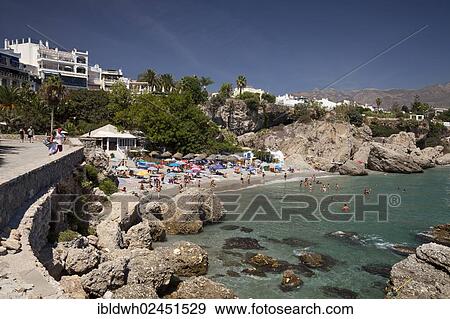 "View from the observation deck of Balcon de Europa towards the beach and coast in Nerja, Costa del Sol, Andalusia, Spain, Europe, PublicGround, Europe" View Large Photo Image Stock Photo - "View from the observation deck of Balcon de Europa towards the beach and coast in Nerja, Costa del Sol, Andalusia, Spain, Europe, PublicGround, Europe". Fotosearch