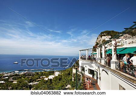 Stock Image - "View from the Piazzetta onto the sea, town of Capri, Capri, Campania, Italy, Europe". Fotosearch