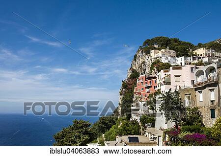 Stock Image - "View from the Piazzetta onto the sea, town of Capri, Capri, Campania, Italy, Europe". Fotosearch