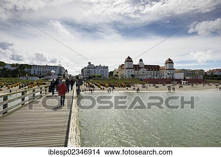 "View from the pier towards the beach and the Kurhaus spa building, Binz, Mecklenburg-Western Pomerania, Germany, Europe" View Large Photo Image Picture - "View from the pier towards the beach and the Kurhaus spa building, Binz, Mecklenburg-Western Pomerania, Germany, Europe". Fotosearch