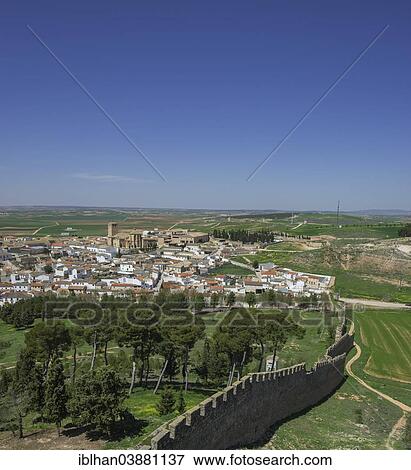 Stock Photo - "View from the ramparts Castillo de Belmonte castle, Belmonte, Cuenca province, region of Castile-La Mancha, Spain, Europe". Fotosearch