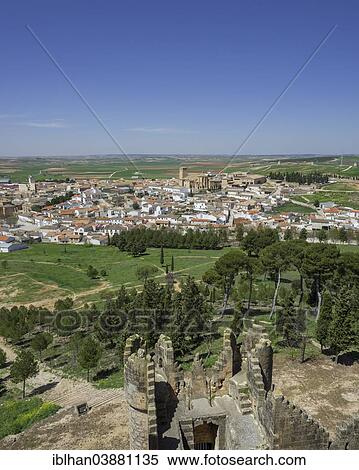 Stock Photography - "View from the ramparts of Castillo de Belmonte castle, Belmonte, Cuenca province, region of Castile-La Mancha, Spain, Europe". Fotosearch