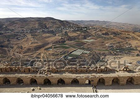 "View from the ruins of Kerak Castle, a crusader castle, built in 1140, at that time Crac des Moabites, Al Karak or Kerak, Jordan, Asia" View Large Photo Image Stock Photo - "View from the ruins of Kerak Castle, a crusader castle, built in 1140, at that time Crac des Moabites, Al Karak or Kerak, Jordan, Asia". Fotosearch