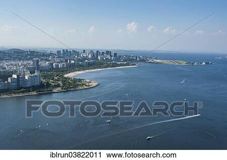 Stock Image - "View from the Sugarloaf Mountain or Pao de Acucar over Rio de Janeiro, Brazil, South America". Fotosearch