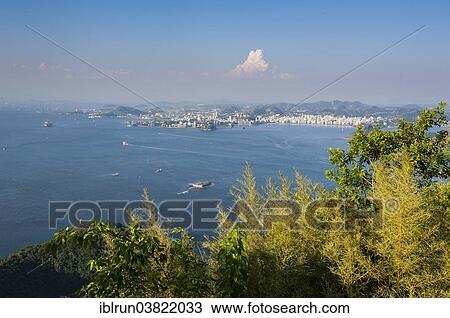 Stock Image - "View from the Sugarloaf Mountain or Pao de Acucar over Rio de Janeiro, Brazil, South America". Fotosearch