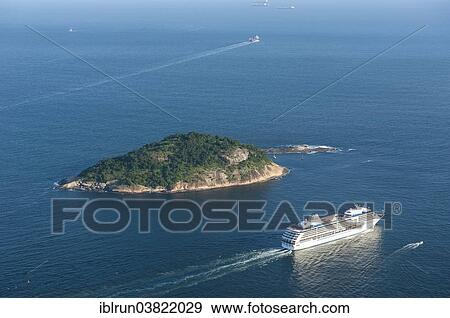 Stock Photo - "View from the Sugarloaf Mountain or Pao de Acucar onto a cruise ship, Rio de Janeiro, Brazil, South America". Fotosearch