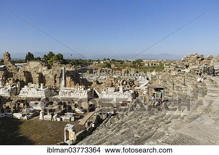 "View from the theatre across the ancient city of Side, Pamphylia, Antalya Province, Turkey, Asia" View Large Photo Image Picture - "View from the theatre across the ancient city of Side, Pamphylia, Antalya Province, Turkey, Asia". Fotosearch