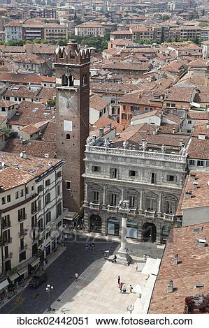 "View from the Torre dei Lamberti to the Piazza delle Erbe with Palazzo Maffei and the Torre del Gardello, Verona, Veneto, Italy, Europe" View Large Photo Image Stock Image - "View from the Torre dei Lamberti to the Piazza delle Erbe with Palazzo Maffei and the Torre del Gardello, Verona, Veneto, Italy, Europe". Fotosearch