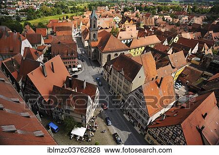 "View from the tower of St. George's Church in the middle the Evangelical-Lutheran parish church of St. Paul, Dinkelsbuhl, Middle Franconia, Bavaria, Germany, Europe" View Large Photo Image Stock Photo - "View from the tower of St. George's Church in the middle the Evangelical-Lutheran parish church of St. Paul, Dinkelsbuhl, Middle Franconia, Bavaria, Germany, Europe". Fotosearch