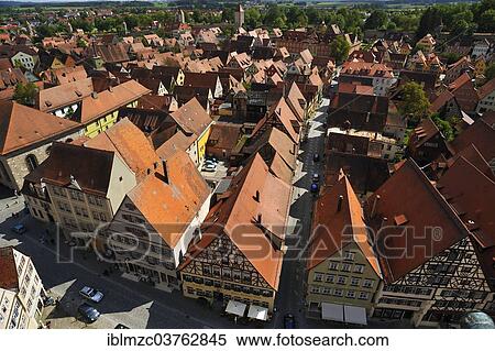 Stock Photography - "View from the tower of St. George's Church on the market square and Turmgasse lane, Dinkelsbuhl, Middle Franconia, Bavaria, Germany, Europe". Fotosearch