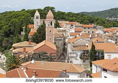 "View from the tower of St Mary's Cathedral of the historic centre, Rab Town, Rab, Primorje-Gorski Kotar County, Croatia, Europe" View Large Photo Image Stock Image - "View from the tower of St Mary's Cathedral of the historic centre, Rab Town, Rab, Primorje-Gorski Kotar County, Croatia, Europe". Fotosearch