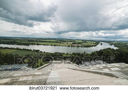 Stock Image - "View from the Walhalla memorial or Valhalla temple across the Danube, Donaustauf, Upper Palatinate, Bavaria, Germany, Europe". Fotosearch