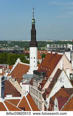 Stock Image - "View from Toompea Hill to the Lower Town with the Town Hall, historic centre, Tallinn, Estonia, Baltic States, Europe". Fotosearch