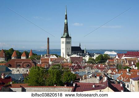 Stock Photo - "View from Toompea Hill to the Lower Town with St. Olaf's Church, historic centre, Tallinn, Estonia, Baltic States, Europe". Fotosearch