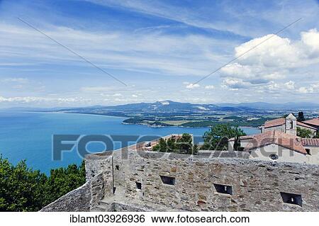 "View from Torre di Populonia of Populonia Castle and the Gulf of Baratti, Populonia, Province of Livorno, Tuscany, Italy, Europe" View Large Photo Image Stock Photograph - "View from Torre di Populonia of Populonia Castle and the Gulf of Baratti, Populonia, Province of Livorno, Tuscany, Italy, Europe". Fotosearch