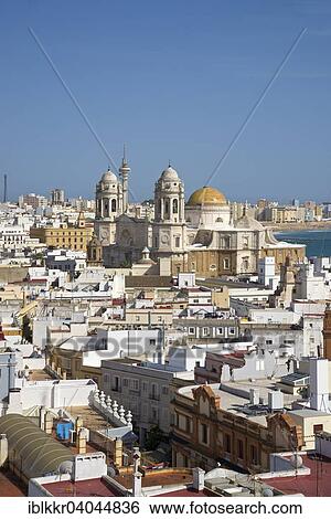 "View from Torre Tavira tower to Cadiz Cathedral, also New Cathedral, Cadiz, Costa de la Luz, Andalusia, Spain, Europe" View Large Photo Image Stock Photograph - "View from Torre Tavira tower to Cadiz Cathedral, also New Cathedral, Cadiz, Costa de la Luz, Andalusia, Spain, Europe". Fotosearch