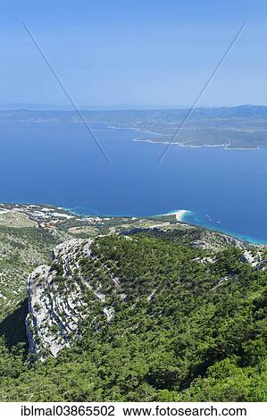 "View from Vidova Gora on the town of Bol, Zlatni Rat or Golden Horn and the island of Hvar at the back, island of Brac, Dalmatia, Croatia, Europe" View Large Photo Image Stock Image - "View from Vidova Gora on the town of Bol, Zlatni Rat or Golden Horn and the island of Hvar at the back, island of Brac, Dalmatia, Croatia, Europe". Fotosearch