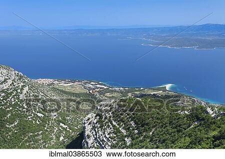 "View from Vidova Gora on the town of Bol, Zlatni Rat or Golden Horn and the island of Hvar at the back, island of Brac, Dalmatia, Croatia, Europe" View Large Photo Image Stock Image - "View from Vidova Gora on the town of Bol, Zlatni Rat or Golden Horn and the island of Hvar at the back, island of Brac, Dalmatia, Croatia, Europe". Fotosearch