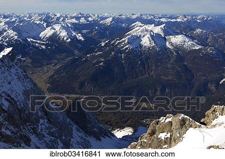 Stock Image - "View from Zugspitze Mountain towards the Wetterstein Mountains, Alps, Garmisch-Partenkirchen, Upper Bavaria, Bavaria, Germany, Europe". Fotosearch