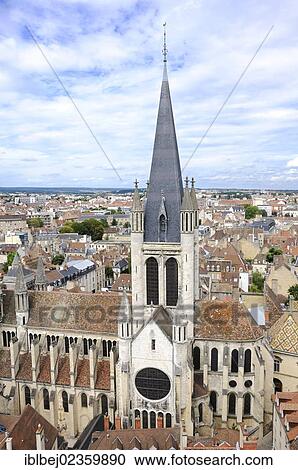 Stock Image - "View of Cathedral Notre Dame from Philippe le Bon Tower, Dijon, Cote d'Or departement, Burgundy, France, Europe". Fotosearch