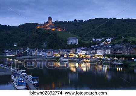 "View of Cochem and the Reichsburg castle at night, Cochem, Moselle river, Rhineland-Palatinate, Germany, Europe, PublicGround, Europe" View Large Photo Image Picture - "View of Cochem and the Reichsburg castle at night, Cochem, Moselle river, Rhineland-Palatinate, Germany, Europe, PublicGround, Europe". Fotosearch
