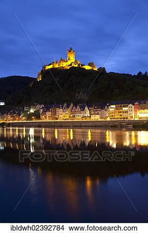 "View of Cochem and the Reichsburg castle at night, Cochem, Moselle river, Rhineland-Palatinate, Germany, Europe, PublicGround, Europe" View Large Photo Image Picture - "View of Cochem and the Reichsburg castle at night, Cochem, Moselle river, Rhineland-Palatinate, Germany, Europe, PublicGround, Europe". Fotosearch
