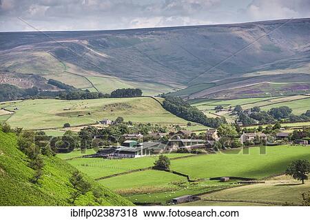 "View of dairy farm, pasture and upland habitat, near Glossop, Derbyshire, England, United Kingdom, Europe" View Large Photo Image Stock Photo - "View of dairy farm, pasture and upland habitat, near Glossop, Derbyshire, England, United Kingdom, Europe". Fotosearch