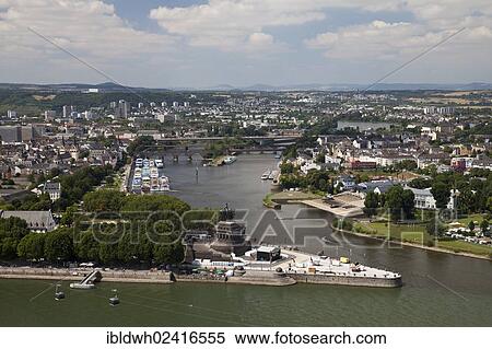 View of Deutsches Eck headland as seen from Ehrenbreitstein Castle, Moselle river joining the Rhine river, Koblenz, Rhineland-Palatinate, Germany, Europe View Large Photo Image Stock Photography - View of Deutsches Eck headland as seen from Ehrenbreitstein Castle, Moselle river joining the Rhine river, Koblenz, Rhineland-Palatinate, Germany, Europe. Fotosearch