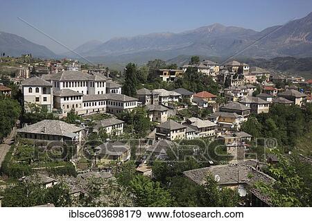 Stock Photo - "View of Gjirokastra, UNESCO World Heritage Site, Gjirokaster, Gjirokaster County, Albania, Europe". Fotosearch