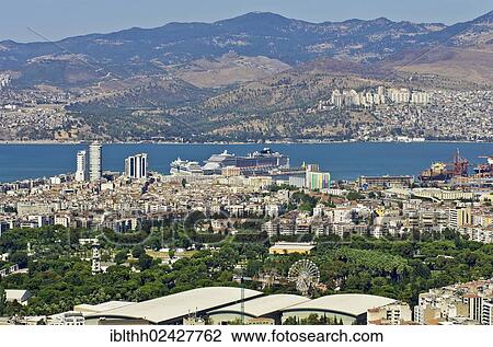 "View of Izmir and the harbour as seen from the Asansoer in the Konak district, Izmir, Turkey, Asia" View Large Photo Image Stock Image - "View of Izmir and the harbour as seen from the Asansoer in the Konak district, Izmir, Turkey, Asia". Fotosearch
