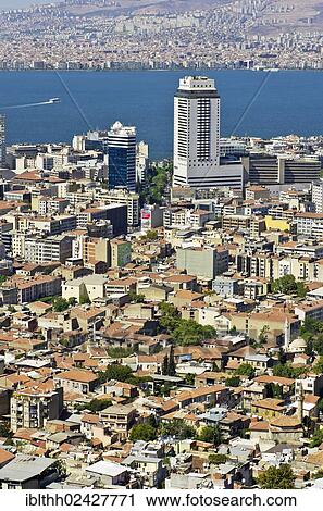 "View of Izmir and the harbour as seen from the Asansoer in the Konak district, Izmir, Turkey, Asia" View Large Photo Image Stock Image - "View of Izmir and the harbour as seen from the Asansoer in the Konak district, Izmir, Turkey, Asia". Fotosearch