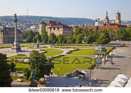 "View of Koenigsstrasse and the Jubilee Column, New Castle, Old Castle and the Collegiate Church, Schlossplatz, Stuttgart, Baden-Wurttemberg, Germany, Europe" View Large Photo Image Stock Photo - "View of Koenigsstrasse and the Jubilee Column, New Castle, Old Castle and the Collegiate Church, Schlossplatz, Stuttgart, Baden-Wurttemberg, Germany, Europe". Fotosearch