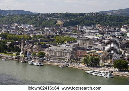 View of Konrad-Adenauer-Ufer as seen from Ehrenbreitstein Castle, Rhine river, Koblenz, Rhineland-Palatinate, Germany, Europe View Large Photo Image Picture - View of Konrad-Adenauer-Ufer as seen from Ehrenbreitstein Castle, Rhine river, Koblenz, Rhineland-Palatinate, Germany, Europe. Fotosearch