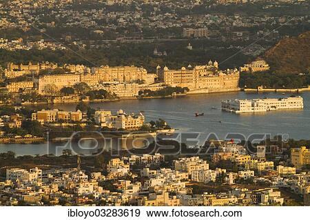 "View of Lake Pichola & Udaipur from Sajjan Garh or Monsoon Palace, Udaipur, Rajasthan, India, Asia" View Large Photo Image Stock Photo - "View of Lake Pichola & Udaipur from Sajjan Garh or Monsoon Palace, Udaipur, Rajasthan, India, Asia". Fotosearch