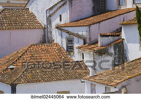 "View of Obidos roof tops from the city wall, Castelo de Obidos, Obidos Castle, Obidos, Leiria District, Pinhal Litoral, Portugal, Europe" View Large Photo Image Picture - "View of Obidos roof tops from the city wall, Castelo de Obidos, Obidos Castle, Obidos, Leiria District, Pinhal Litoral, Portugal, Europe". Fotosearch