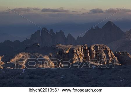 Stock Photo - "View of Odle mountain range from Mt Piz Boe, Dolomites, South Tyrol, Italy, Europe". Fotosearch
