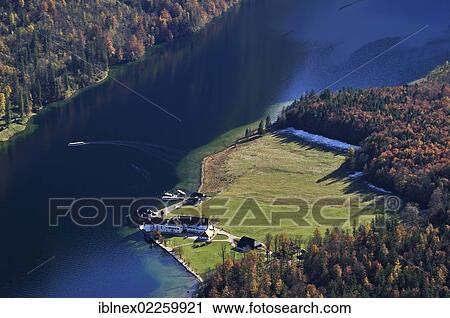 "View of St. Bartholomew's Church as seen from Archenkanzel mountain, Konigssee lake, district of Berchtesgadener Land, Upper Bavaria, Bavaria, Germany, Europe" View Large Photo Image Stock Image - "View of St. Bartholomew's Church as seen from Archenkanzel mountain, Konigssee lake, district of Berchtesgadener Land, Upper Bavaria, Bavaria, Germany, Europe". Fotosearch