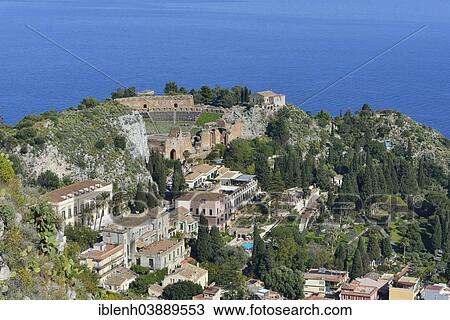 "View of Taormina with the Teatro Greco, Greek Theatre, Taormina, Province of Messina, Sicily, Italy, Europe" View Large Photo Image Stock Image - "View of Taormina with the Teatro Greco, Greek Theatre, Taormina, Province of Messina, Sicily, Italy, Europe". Fotosearch