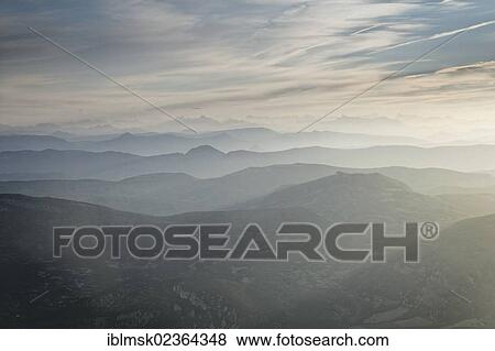Stock Photo - "View of the Alps towards the north after sunrise, Mont Ventoux, 1912m, Provencal Alps, Sault, Carpentras, Provence region, Departement Vaucluse, France, Europe". Fotosearch