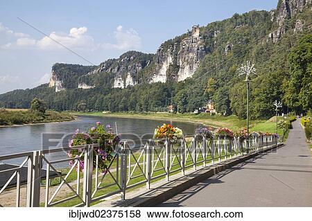 Stock Photo - "View of the Bastei from Kurort Rathen, Saxony, Germany, Europe". Fotosearch