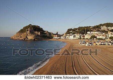 "View of the beach and the Villa Vela, the historic district, in the morning light, Tossa de Mar, Costa Brava, Catalonia, Spain, Europe, PublicGround, Europe" View Large Photo Image Stock Image - "View of the beach and the Villa Vela, the historic district, in the morning light, Tossa de Mar, Costa Brava, Catalonia, Spain, Europe, PublicGround, Europe". Fotosearch