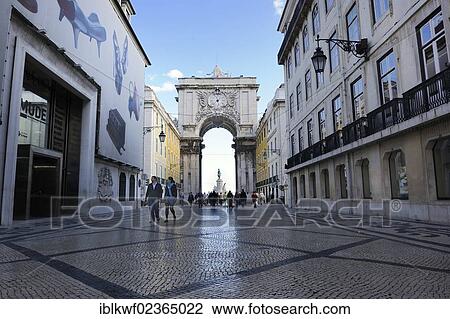 "View of the central shopping street, Rua de Augusta street, the Arc de Triomphe and Praca do Comercio square at the back, lower town, Lisbon, Portugal, Europe" View Large Photo Image Stock Image - "View of the central shopping street, Rua de Augusta street, the Arc de Triomphe and Praca do Comercio square at the back, lower town, Lisbon, Portugal, Europe". Fotosearch