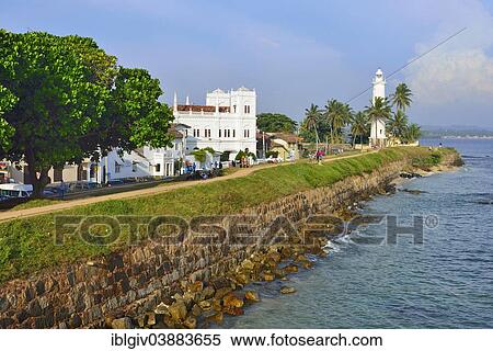 "View of the fortification wall, Meera Mosque and the lighthouse, UNESCO World Heritage Site, Galle Fort, Galle, Southern Province, Sri Lanka, Asia" View Large Photo Image Stock Photography - "View of the fortification wall, Meera Mosque and the lighthouse, UNESCO World Heritage Site, Galle Fort, Galle, Southern Province, Sri Lanka, Asia". Fotosearch