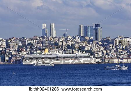 "View of the harbour of Istanbul with a cruise ship in the foreground, Istanbul, Turkey, Middle East, Asia" View Large Photo Image Stock Photograph - "View of the harbour of Istanbul with a cruise ship in the foreground, Istanbul, Turkey, Middle East, Asia". Fotosearch