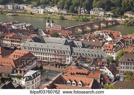 Stock Image - "View of the historic centre and the Neckar River, Heidelberg, Baden-Wurttemberg, Germany, Europe". Fotosearch