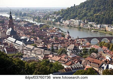 Stock Photograph - "View of the historic centre and the Neckar River, Heidelberg, Baden-Wurttemberg, Germany, Europe". Fotosearch