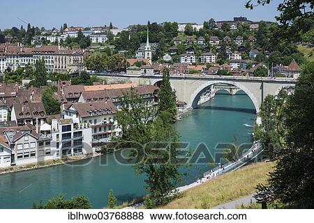 Stock Photo - "View of the historic centre with the Aar River or Aare River with the Nydegg Bridge, Bern, Canton of Bern, Switzerland, Europe". Fotosearch