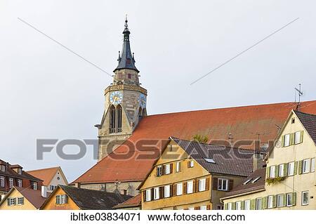 Stock Image - "View of the historic town centre of Tubingen, Baden-Wurttemberg, Germany, Europe". Fotosearch